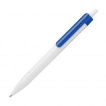 Długopis plastikowy biały z niebieskim klipsem