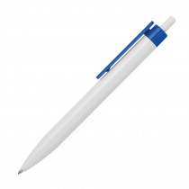 Długopis plastikowy biały z niebieskim klipsem