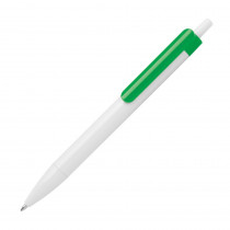 Długopis plastikowy biały z zielonym klipsem