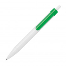 Długopis plastikowy biały z zielonym klipsem